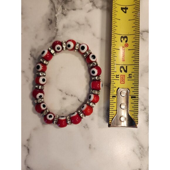 Evil Eye Red & Silver Beaded Stretch Protection Bracelet - Picture 3 of 3